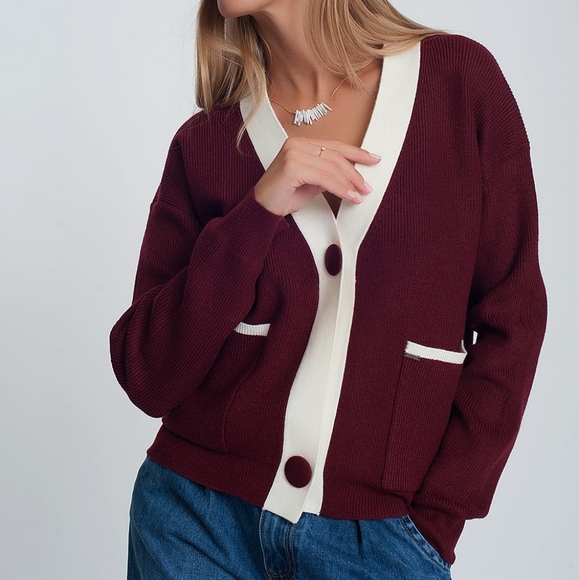Q2 Sweaters - Q2 | Red and White Varsity Cardigan NWT